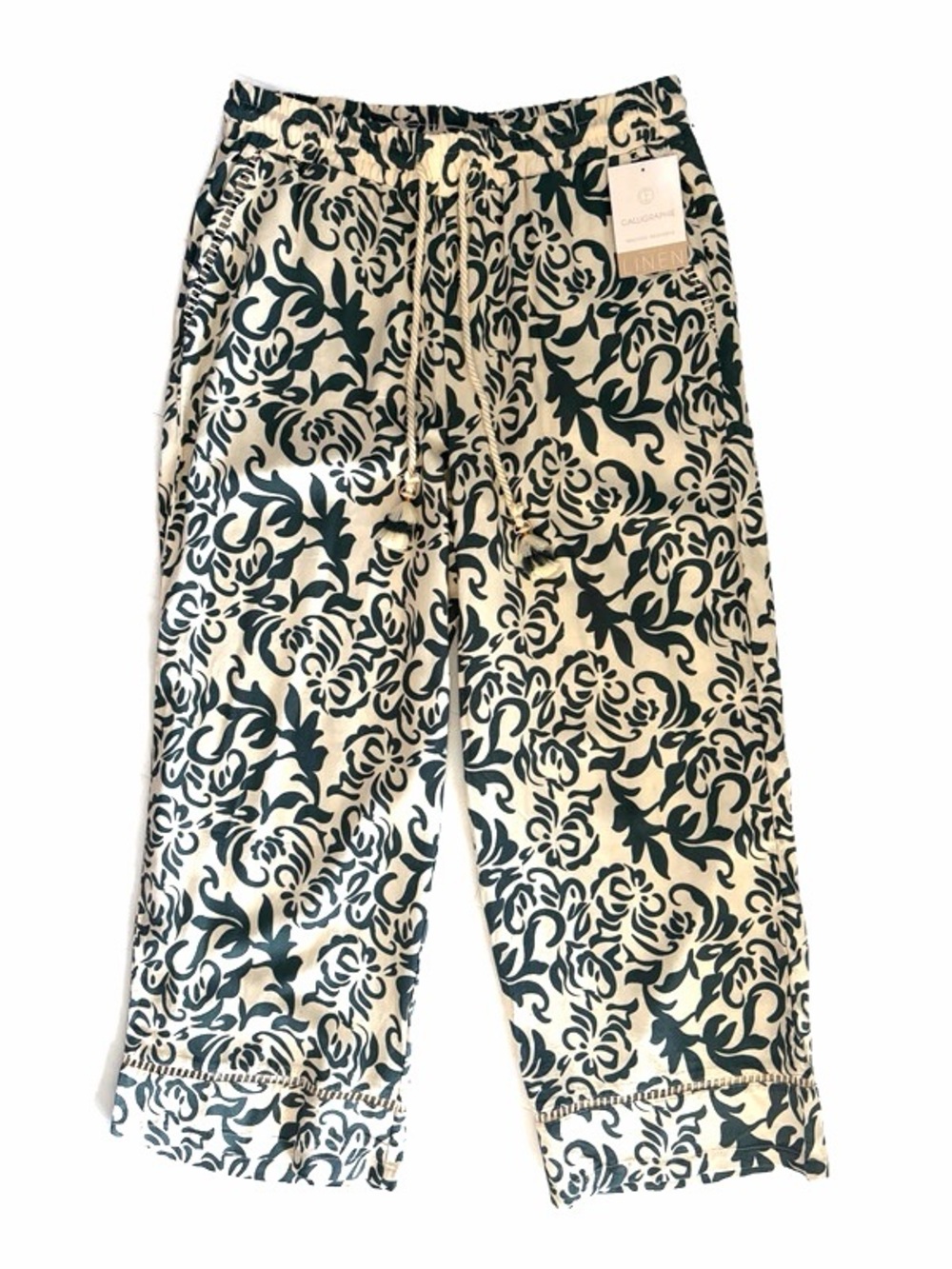 Wide-Leg Linen Blend Pants size Large  - Pockets Boho Summer Vacation Chic NWT